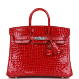 Hermes Special Order (HSS) Birkin 25 Braise Shiny Porosus Crocodile Palladium Hardware