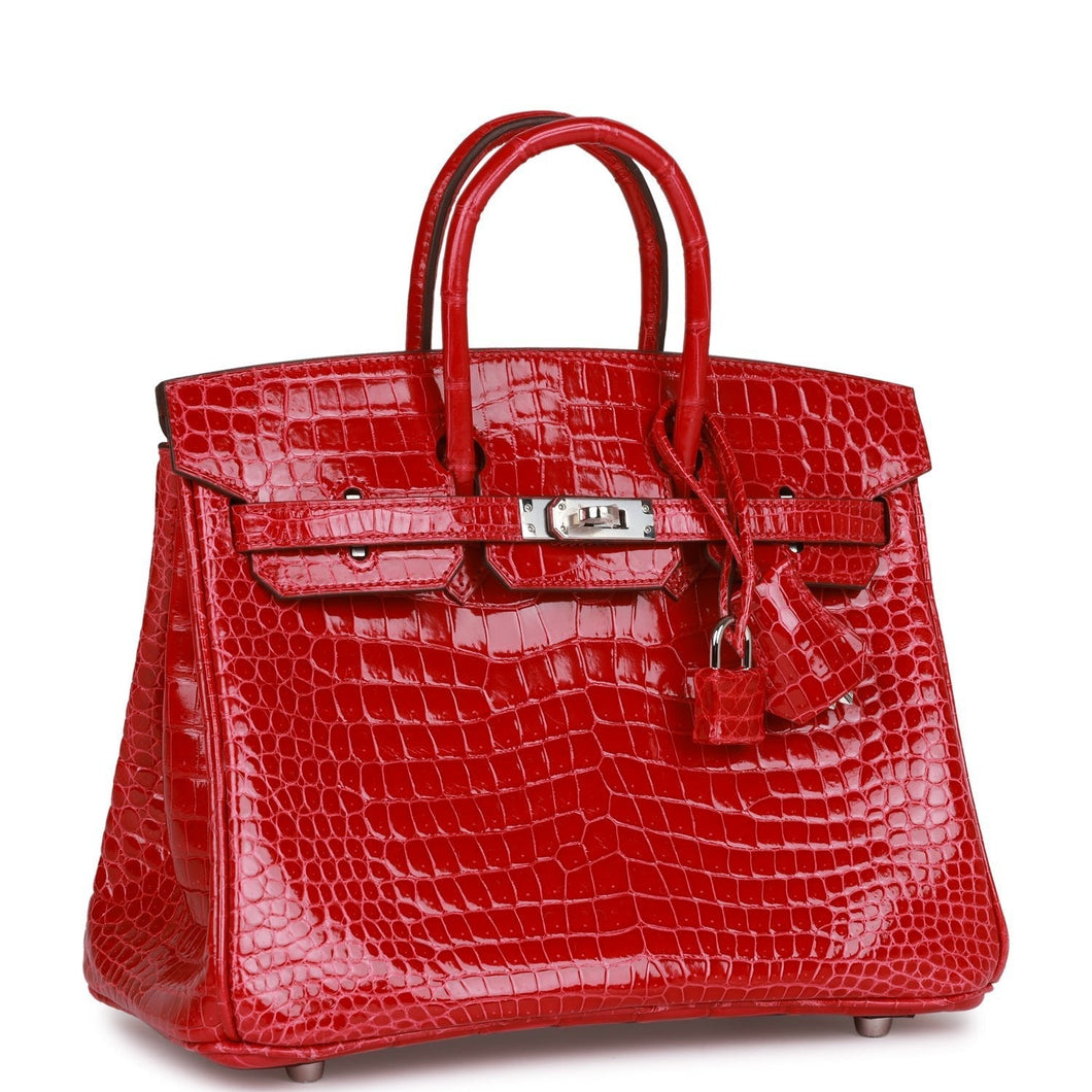 Hermes Special Order (HSS) Birkin 25 Braise Shiny Porosus Crocodile Palladium Hardware