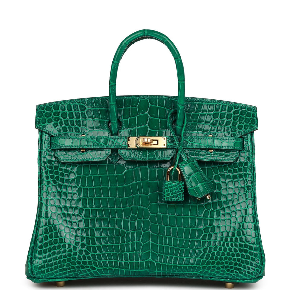 Hermes Special Order (HSS) Birkin 25 Emerald Shiny Porosus Crocodile Gold Hardware