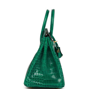 Hermes Special Order (HSS) Birkin 25 Emerald Shiny Porosus Crocodile Gold Hardware