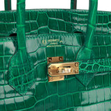 Hermes Special Order (HSS) Birkin 25 Emerald Shiny Porosus Crocodile Gold Hardware