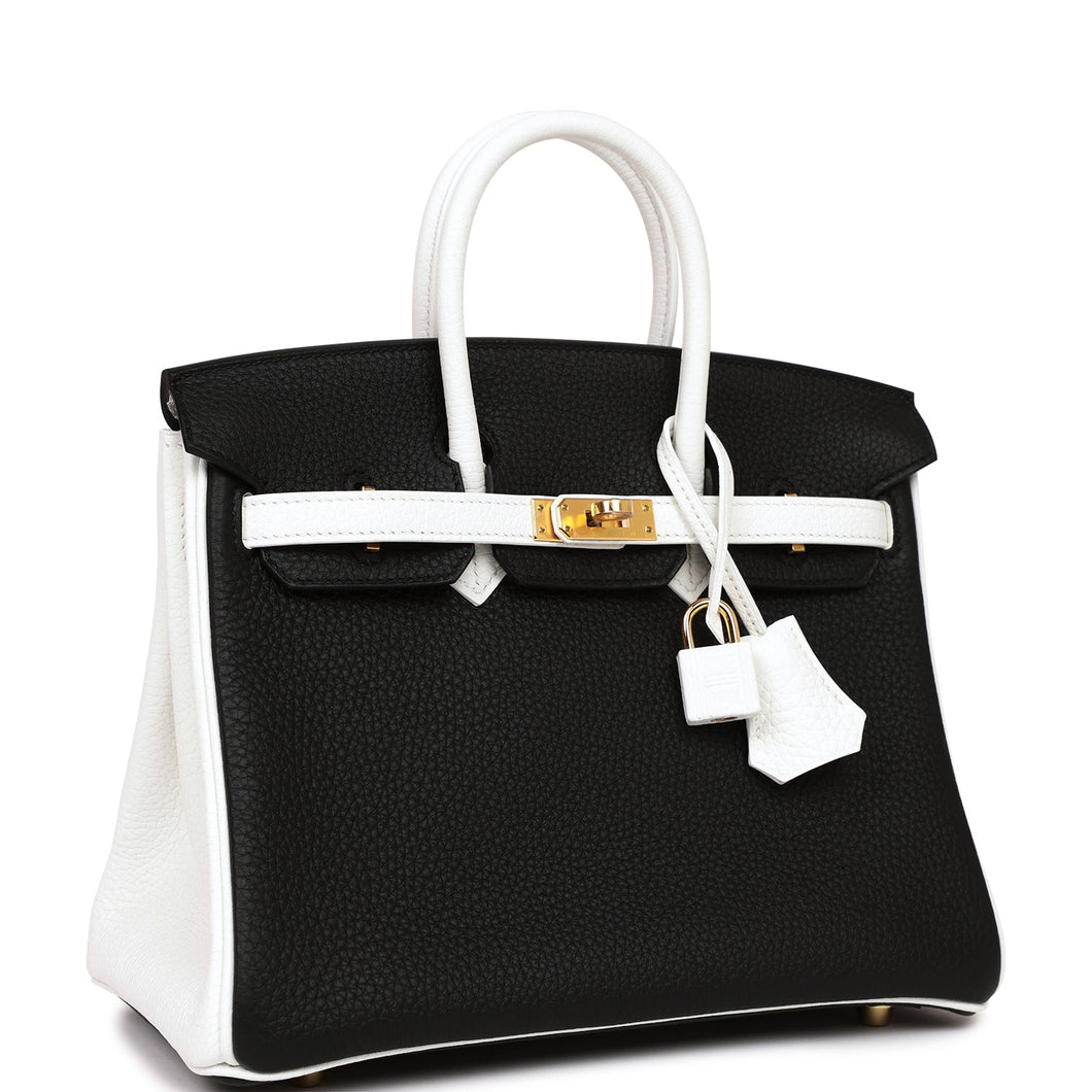 Hermes Special Order (HSS) Birkin 25 Black and White Clemence Gold Hardware