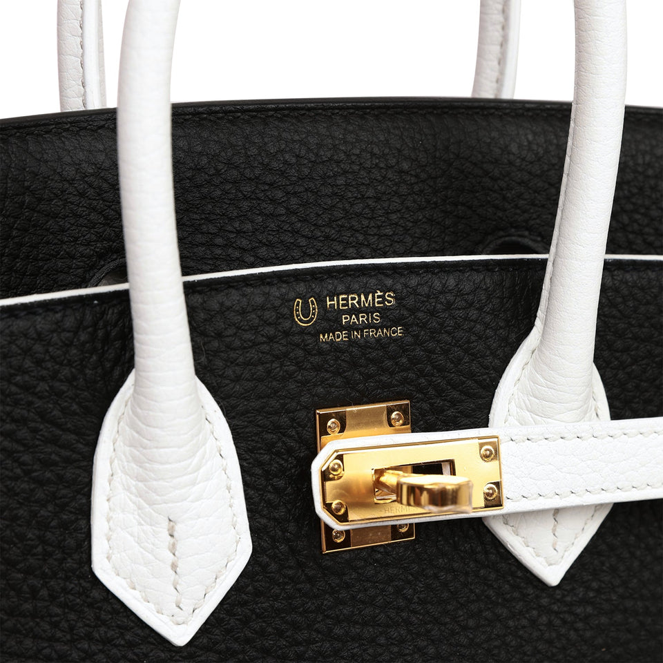 Hermes Special Order (HSS) Birkin 25 Black and White Clemence Gold Hardware