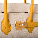 Hermes Special Order (HSS) Birkin 25 Craie and Jaune Ambre Togo Brushed Gold Hardware