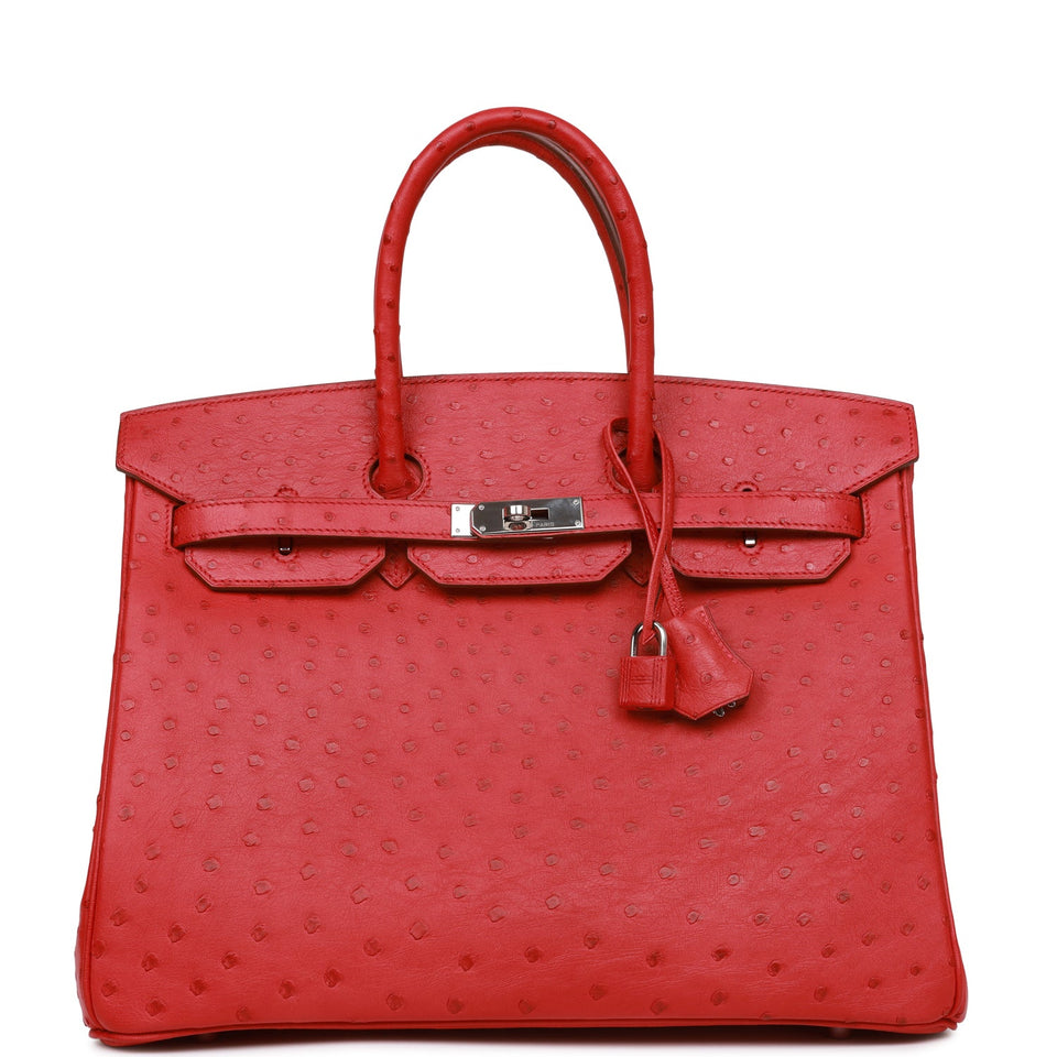 Hermes Birkin 35 Rouge Vif Ostrich Palladium Hardware