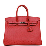 Hermes Birkin 35 Rouge Vif Ostrich Palladium Hardware