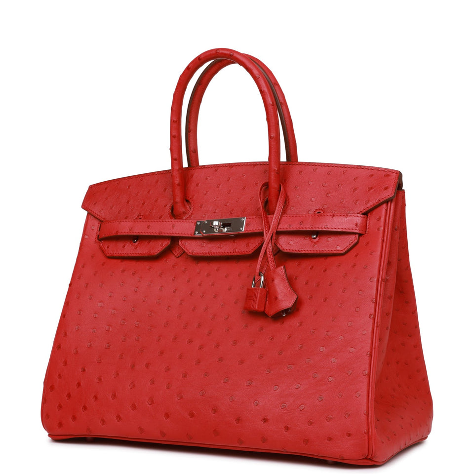 Hermes Birkin 35 Rouge Vif Ostrich Palladium Hardware
