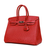 Hermes Birkin 35 Rouge Vif Ostrich Palladium Hardware