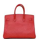 Hermes Birkin 35 Rouge Vif Ostrich Palladium Hardware