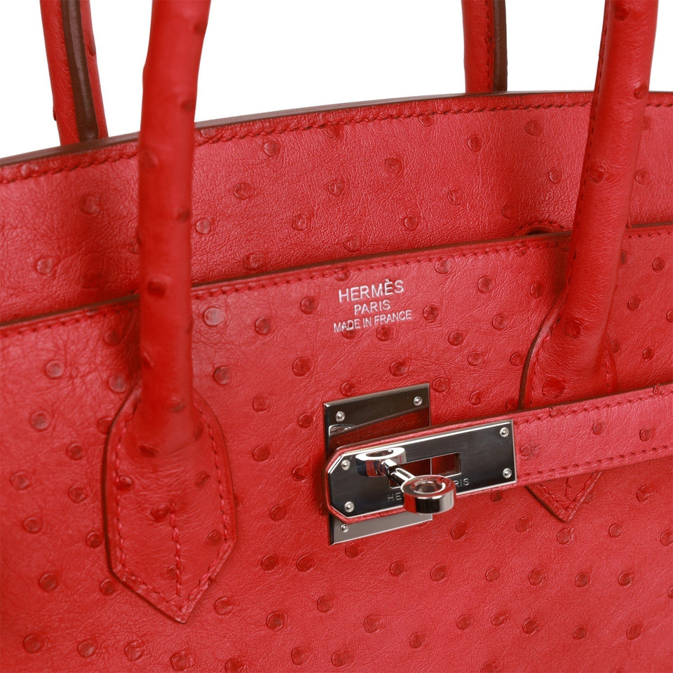 Hermes Birkin 35 Rouge Vif Ostrich Palladium Hardware