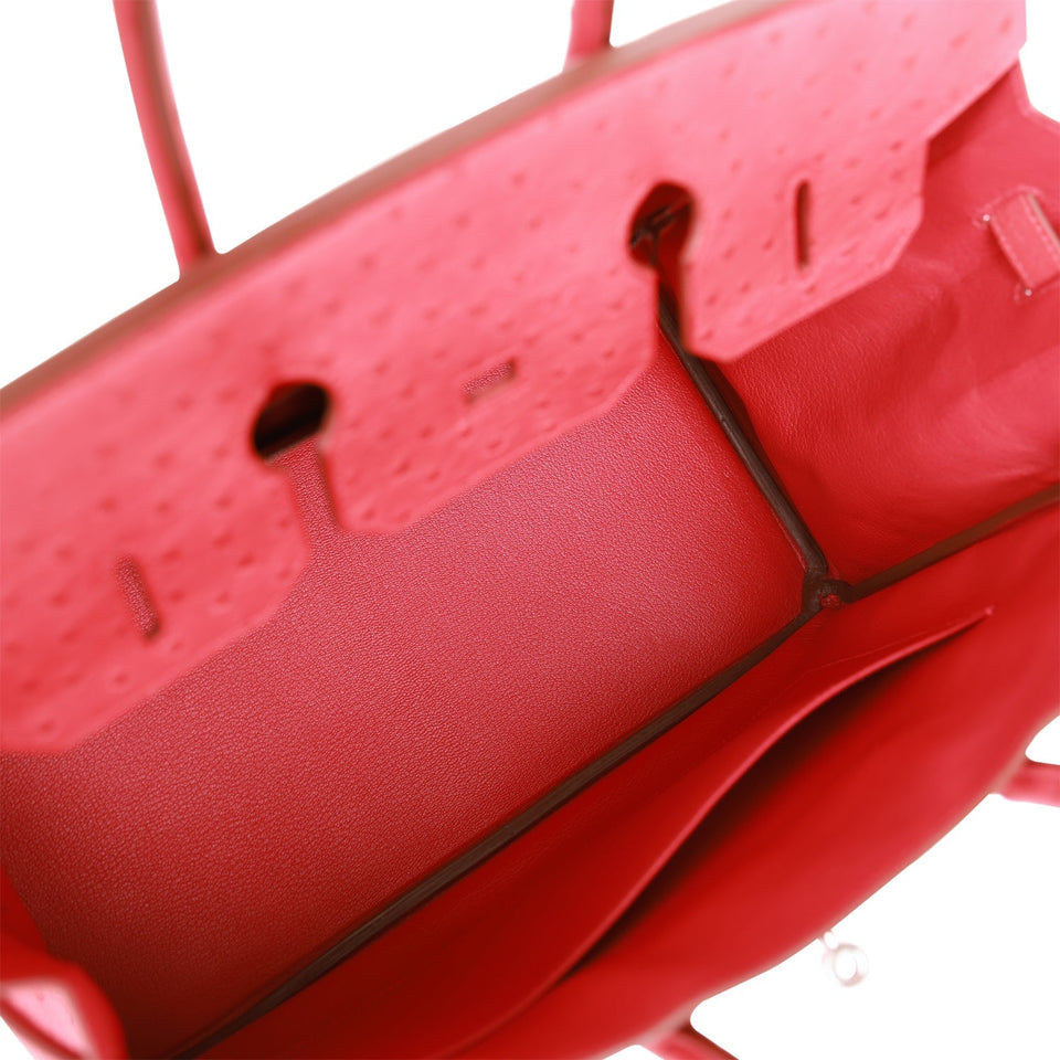 Hermes Birkin 35 Rouge Vif Ostrich Palladium Hardware