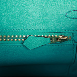 Hermes Special Order (HSS) Birkin 25 Bleu Saphir and Vert Vertigo Chevre Brushed Gold Hardware