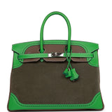 Hermes Grizzly Ghillies Birkin 35 Vert de Gris, Bambou and Taupe Doblis Palladium Hardware