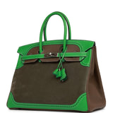Hermes Grizzly Ghillies Birkin 35 Vert de Gris, Bambou and Taupe Doblis Palladium Hardware