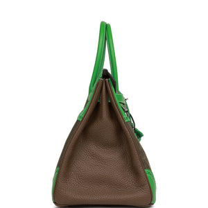 Hermes Grizzly Ghillies Birkin 35 Vert de Gris, Bambou and Taupe Doblis Palladium Hardware