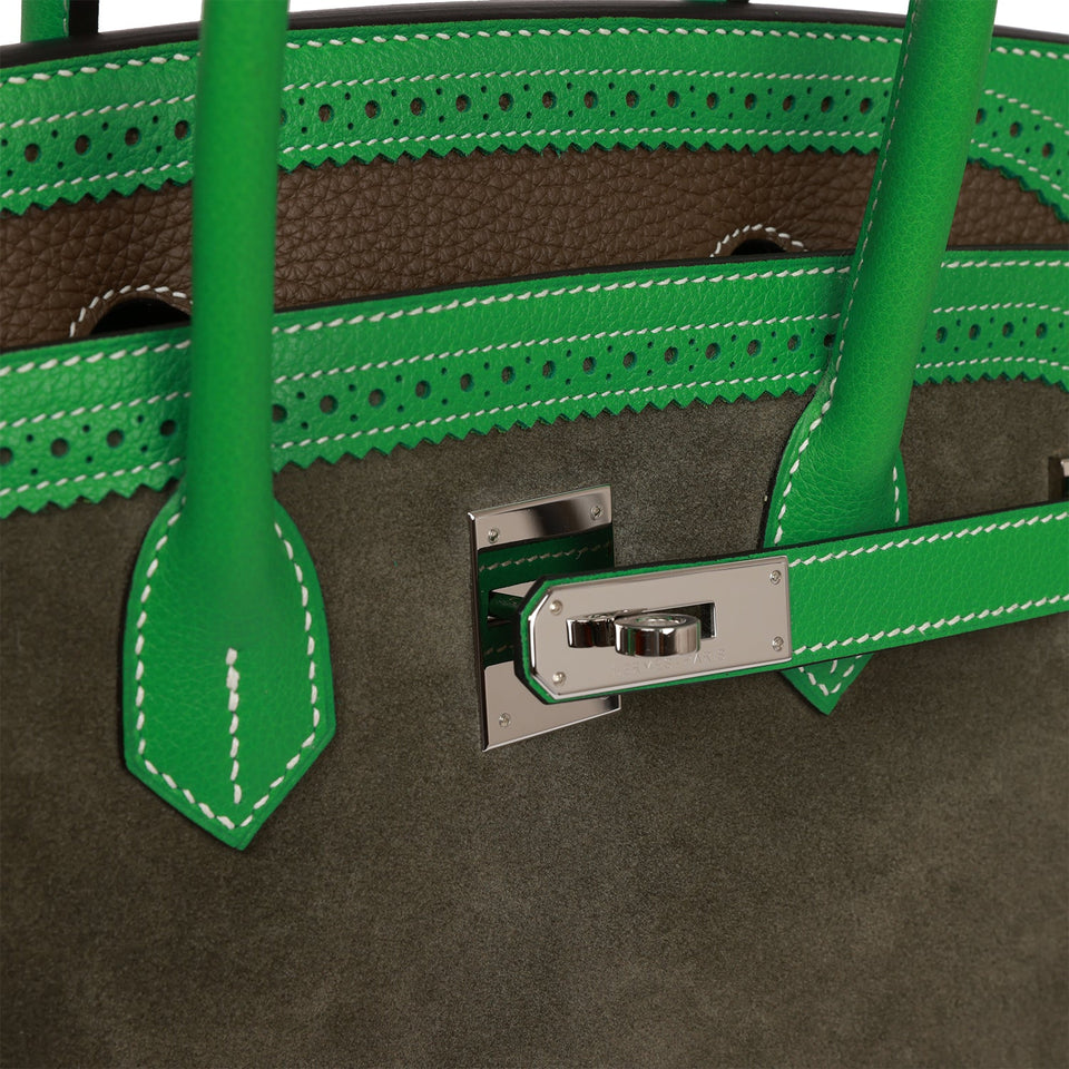 Hermes Grizzly Ghillies Birkin 35 Vert de Gris, Bambou and Taupe Doblis Palladium Hardware