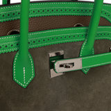 Hermes Grizzly Ghillies Birkin 35 Vert de Gris, Bambou and Taupe Doblis Palladium Hardware