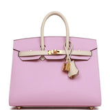 Hermes Special Order (HSS) Birkin Sellier 25 Mauve Sylvestre and Craie Epsom Rose Gold Hardware