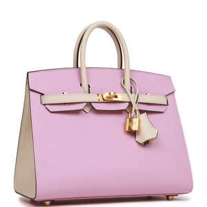 Hermes Special Order (HSS) Birkin Sellier 25 Mauve Sylvestre and Craie Epsom Rose Gold Hardware