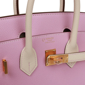 Hermes Special Order (HSS) Birkin Sellier 25 Mauve Sylvestre and Craie Epsom Rose Gold Hardware