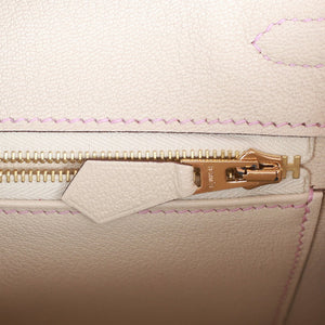 Hermes Special Order (HSS) Birkin Sellier 25 Mauve Sylvestre and Craie Epsom Rose Gold Hardware