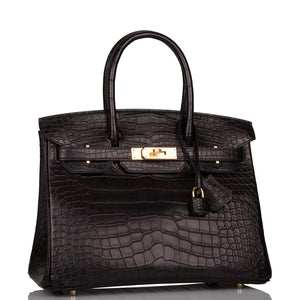 Hermes Birkin 30 Black Matte Alligator Gold Hardware