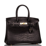 Hermes Birkin 30 Black Matte Alligator Gold Hardware