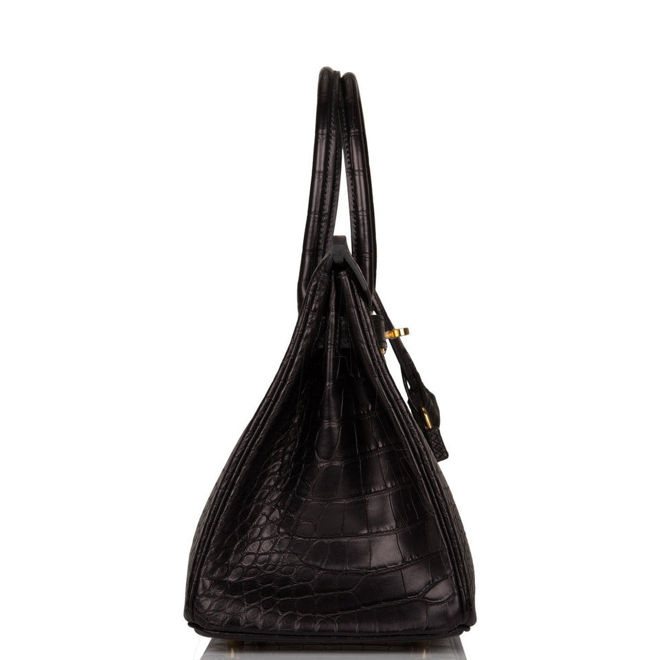 Hermes Birkin 30 Black Matte Alligator Gold Hardware