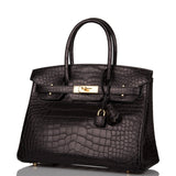 Hermes Birkin 30 Black Matte Alligator Gold Hardware