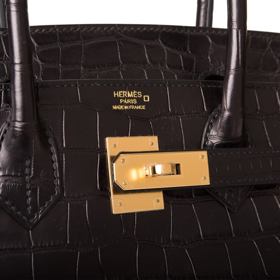 Hermes Birkin 30 Black Matte Alligator Gold Hardware