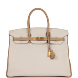 Hermes Special Order (HSS) Birkin 35 Craie and Trench Clemence Brushed Gold Hardware