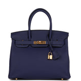 Hermes Birkin 30 Bleu Encre Togo Gold Hardware