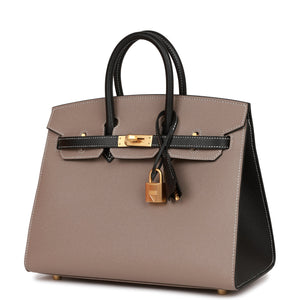 Hermes Special Order (HSS) Birkin Sellier 25 Etoupe and Black Epsom Brushed Gold Hardware