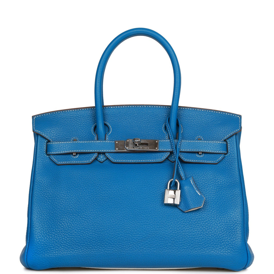Hermes Eclat Birkin 30 Mykonos and White Clemence Palladium Hardware