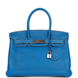 Hermes Eclat Birkin 30 Mykonos and White Clemence Palladium Hardware