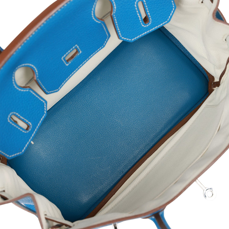 Hermes Eclat Birkin 30 Mykonos and White Clemence Palladium Hardware