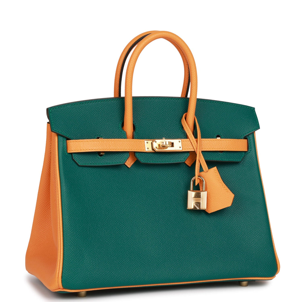 Hermes Special Order (HSS) Birkin 25 Malachite and Jaune D'Or Epsom Gold Hardware