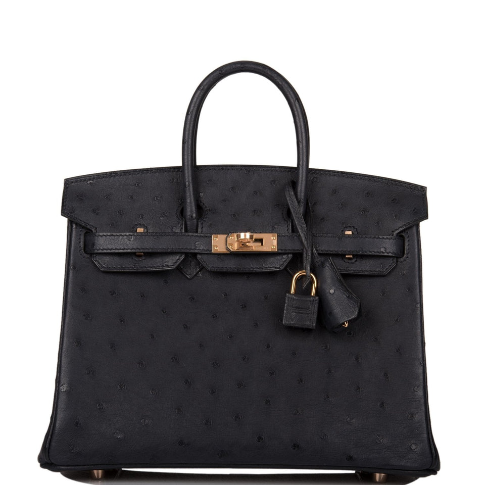Hermes Birkin 25 Bleu Indigo Ostrich Rose Gold Hardware