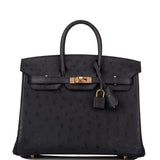 Hermes Birkin 25 Bleu Indigo Ostrich Rose Gold Hardware