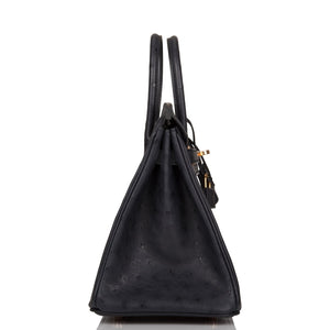 Hermes Birkin 25 Bleu Indigo Ostrich Rose Gold Hardware