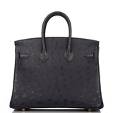Hermes Birkin 25 Bleu Indigo Ostrich Rose Gold Hardware