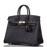 Hermes Birkin 25 Bleu Indigo Ostrich Rose Gold Hardware