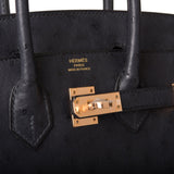 Hermes Birkin 25 Bleu Indigo Ostrich Rose Gold Hardware