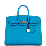 Hermes Birkin Sellier 25 Bleu Frida Epsom Gold Hardware