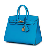 Hermes Birkin Sellier 25 Bleu Frida Epsom Gold Hardware