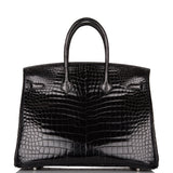 Hermes Birkin 35 Black Shiny Porosus Crocodile Palladium Hardware