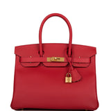 Hermes Birkin 30 Rouge Casaque Epsom Gold Hardware