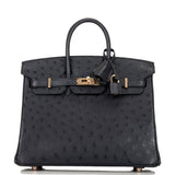 Hermes Birkin 25 Bleu Indigo Ostrich Rose Gold Hardware