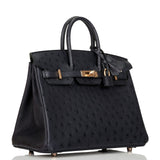 Hermes Birkin 25 Bleu Indigo Ostrich Rose Gold Hardware