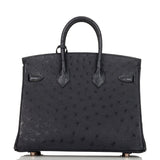 Hermes Birkin 25 Bleu Indigo Ostrich Rose Gold Hardware